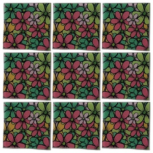 4"x4" Epoxy Wall Decor • Mosaic Tile Art Interior Design Epoxy Wall Tiles • Ceramic Work Of Art • SERIES  Pastel Garden • Floral Interiors