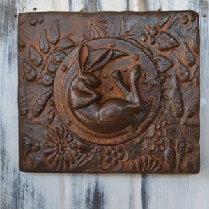 Made to order - small  hare wall tile - rust effect -hare sculpture - wall relief - hand-made  - wall art - Bronze - Pewter - Copper - Brass