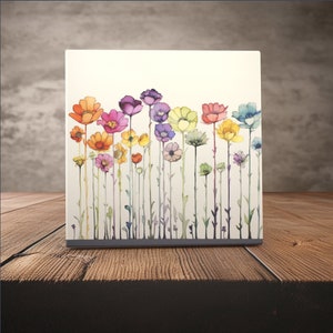 Watercolor Meadow Flowers Ceramic Tile - Whimsical Garden Art