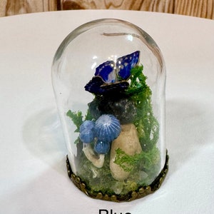 Dollhouse Miniature 1:12 scale Butterfly and Mushroom Cloche Glass Dome Collectible