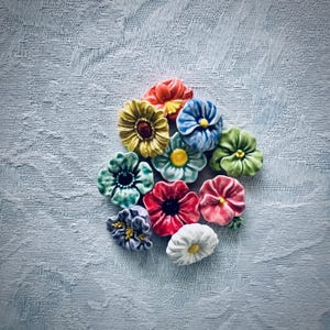 10 Ceramic Flowers for Mosaic Garden Art, Stepping Stone, DIY Ring, Hand Painted Tiles