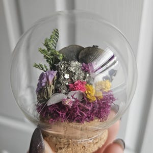 Small Colorful Dome Terrarium with Crystal, Floral, and Dried Plant