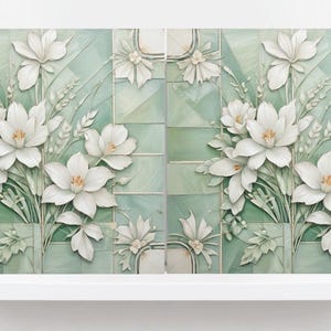 Flower Tiles  - Set of 2 Pastel Floral Print Wall Decor Botanical Tiles, Kitchen Backsplash, Bathroom,Shower Wall,Sink Splashback,Fireplace
