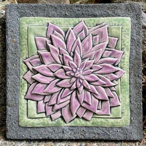 Large Pink Flower Ceramic & Concrete Tile / Outdoor Garden Wall Art / Indoor Wall Art / Garden Decoration